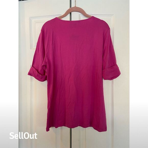 Lauren Ralph Lauren Women's V-Neck Blouse Pink XL 3/4 Sleeve Casual - Picture 2 of 6